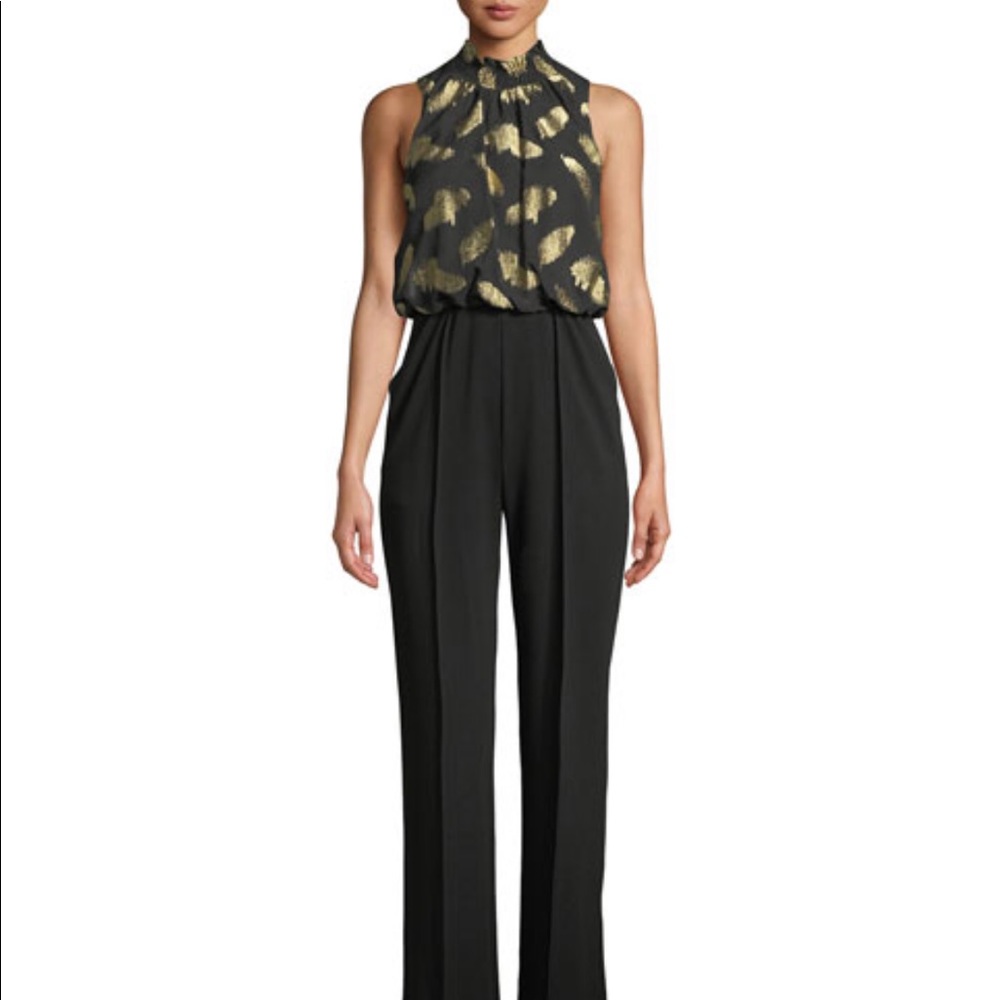 Donna Morgan Metallic Feather Sleeveless Jumpsuit